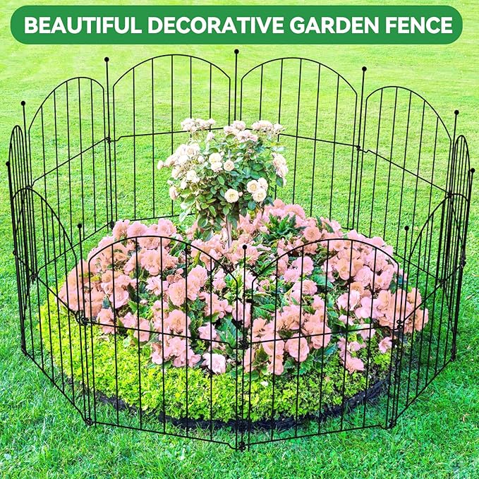 GOTGELIF Decorative Garden Fence 25 Panels, 17''(H) x26.7FT(L) Arched No Dig Animal Barrier with 26 Rustproof Stakes - Metal Dog Fence for Small Pets, Yard & Patio Border, Easy Install & Sturdy Design