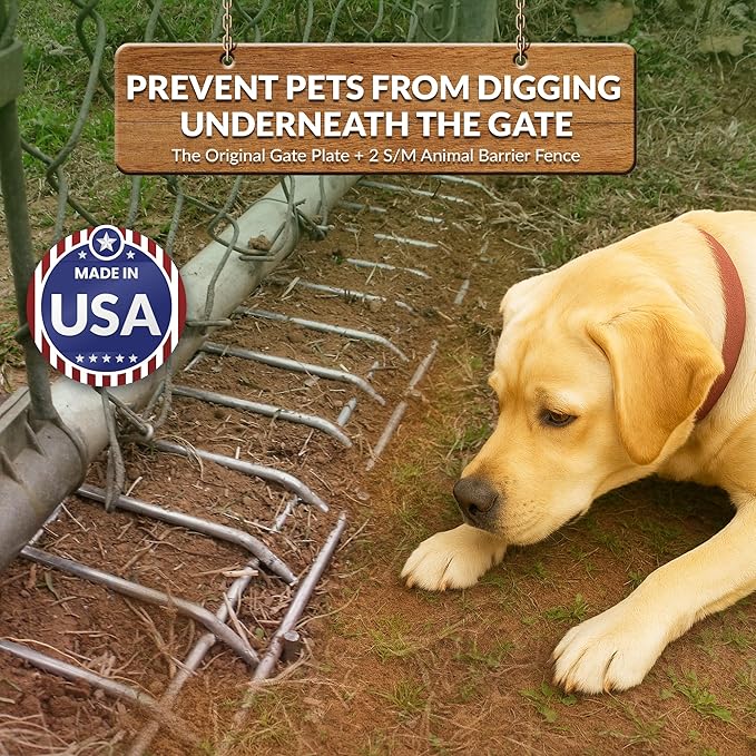 Dig Defence Original Gate Plate - Dog Digging Deterrent, Garden Fence Underground Gap Filler, Rabbits and Dog Fence Barrier - 2 Pack with 2 SM/MD Animal Fence Barrier