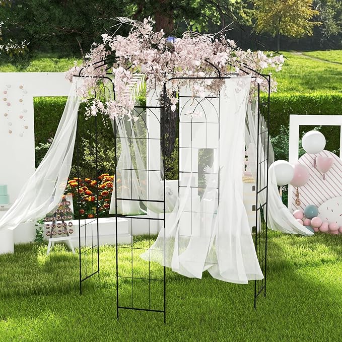 Giantex Birdcage Shape Gazebo - 9.4' H x 6.8' W Metal Arch Trellis for Climbing Plants Clematis Vines, French Style Pergola Pavilion Garden Arbor for Weddings Photoshoots Ceremony Party Outdoor Decor