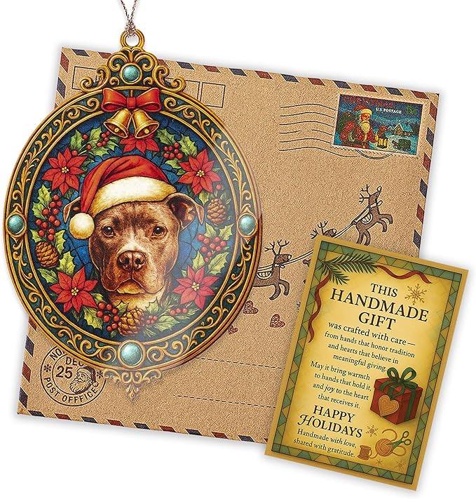 Pitbull Ornament – Holiday Pet Lover Gifts – Dog Breed Decor – Keepsake Christmas Card for Dog Owners – Seasonal Tree Decoration – White Elephant Gifts - Xmas Tree Funny Decoration