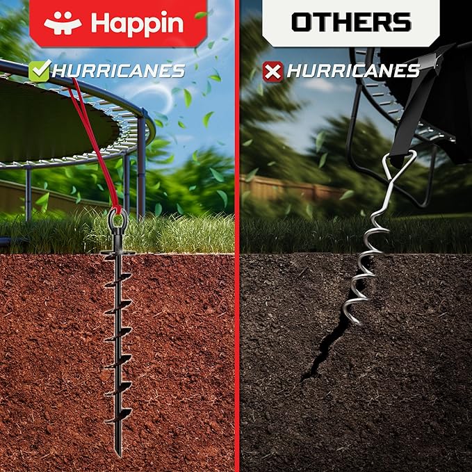 Happin® Heavy Duty Ground Anchors Screw in for Power Drills, Tent Stakes Heavy Duty for Secure Hold, Yard Stakes, Camping Tents, Gazebo, Trampoline Stakes for High Stability Wind Resistance (4 Pack)