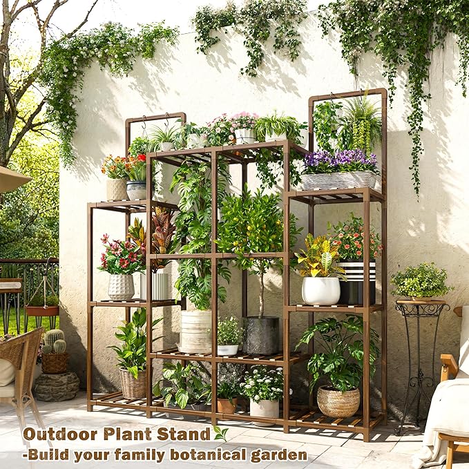 EnHomee Plant Stand Indoor Tall Plant Stand Outdoor Large Wood Plant Shelf Indoor for 14 Pots Plants,4-tiers Plant Holder for Patio Living Room Gardening Balcony 44.8" Wx47.2 Hx11.78 D