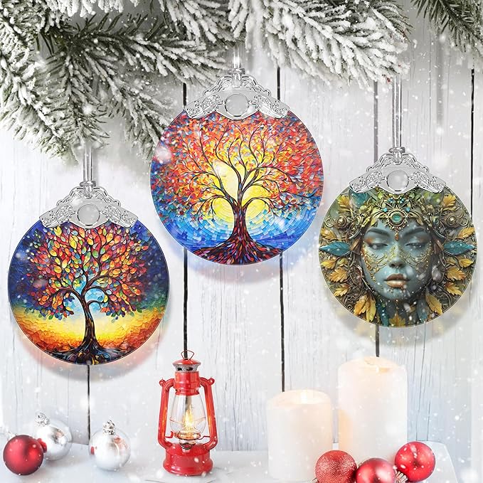 Tree of Life Christmas Ornament - Stained Glass Hanging Decor - Decoration for Christmas Tree - Gifts for Relatives and Friends