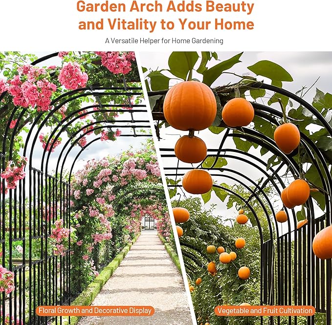 Garden Arch, 94.5’’x59.1’’ Arbor Trellis, Garden Arch Trellis for Climbing Plants Outdoor, Arbor for Flower, Climbing Vine Vegetable, Fruit and Lawn(Black)