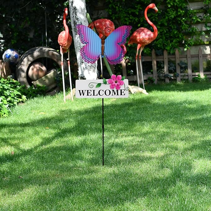 Veclotch Metal Insects Garden Stake,Decorative Yard Stakes Metal Yard Art Ornaments Welcome Sign Outdoor Spring Garden Decor Patio Lawn Porch Pathway Decor (Butterfly Ladybug bee Dragonfly)
