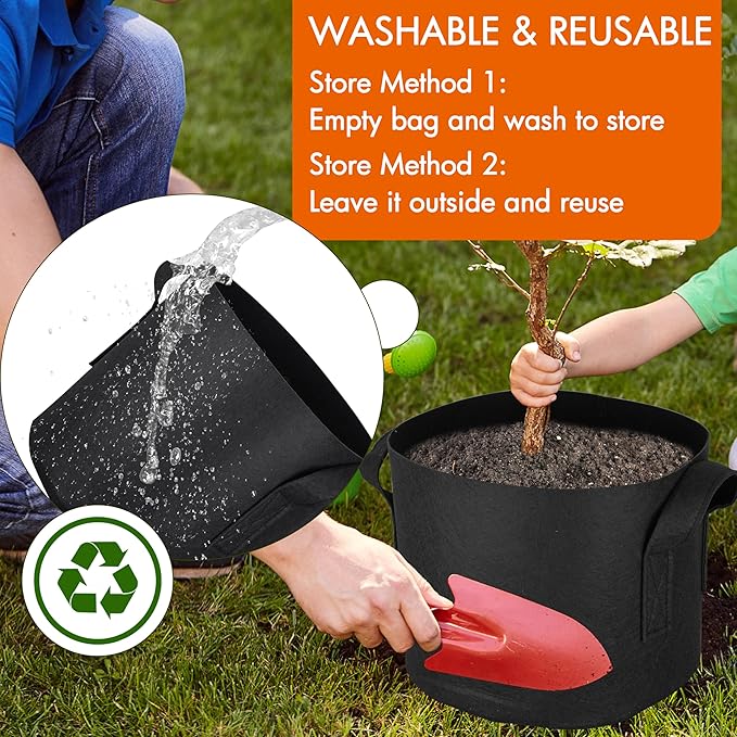 Gardzen 10-Pack 1 Gallon Grow Bags, Aeration Fabric Pots with Handles, Heavy Duty Cloth Pots for Plants
