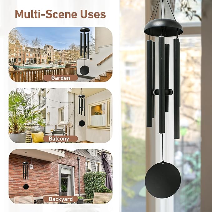 Wind Chimes for Outside - Deep Tone Soothing Melodic Tones, Outdoor Wind Chimes for Garden, Patio Decor, Memorial Sympathy Gift for Loss of Loved One （32''Black）