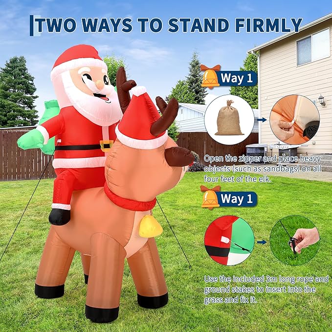 7 ft Outdoor Decorations Christmas Inflatable Santa Riding Reindeer Blow Up Yard Decoration with Built-in LED Lights for Outdoor Garden Lawn Xmas Holiday Decor
