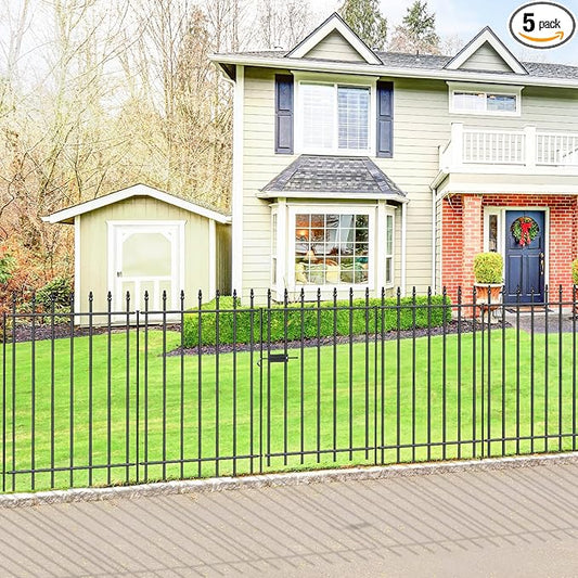 Metal Garden Fence with Gate 36 in H x 10 ft L, 1 Gate + 4 Panels Border Fence Panels Animal Barrier for Dogs, No Dig Garden Fencing for Yard Patio Flower Bed Lawn Outdoor, Black