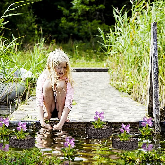 EBaokuup 4 Pcs Aquatic Pond Planting Bags-7.1" H x 7.2" Dia Reusable Mesh Water Garden Pond Plant Pot-Breathable Round Lily Plant Pots for Pond Bog Plant Garden Terrestrial Plant