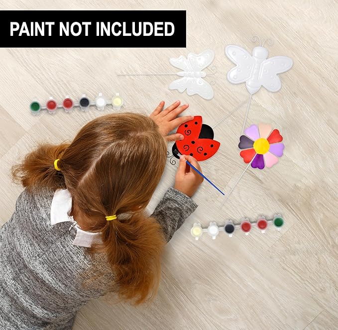Gift Boutique Paint Your Own Metal Yard Stakes – 4 Pack Butterfly, Bee, Ladybug, Flower Garden Decor Craft Kit for Kids & Adults, Spring/Summer