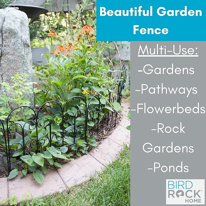 BIRDROCK HOME 5pk Ornate Landscape Edging Fence for Garden or Flower Beds - Durable Metal - Landscape Fencing