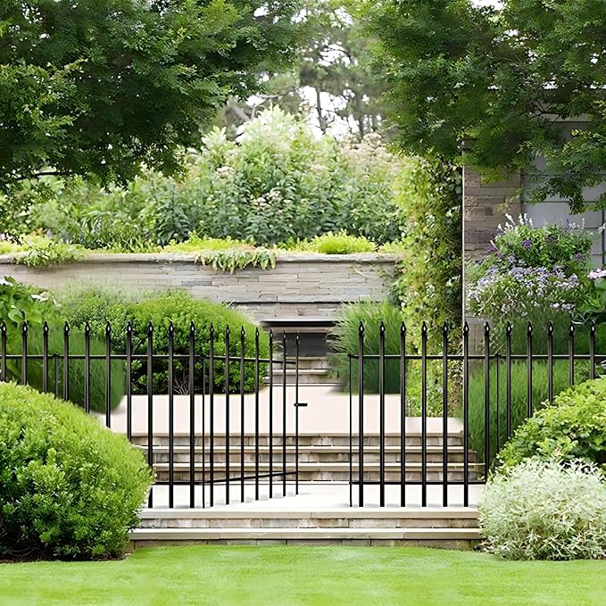 Metal Garden Fence 36" Wide x 28" High, 5 Panels (4 Panels + 1 Gate), Total 11.6 feet, Metal Border Folding Fence, Landscape Fencing Dog Fence Pet Fence for Flower Bed, Yard, Animal Barrier
