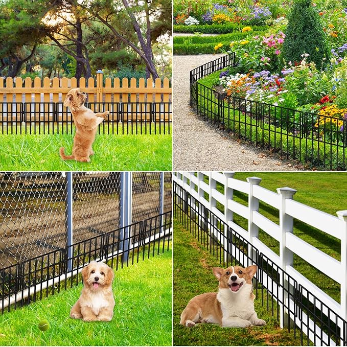 Garden Fencing Animal Barrier 24 ft(L)×13 in(H), 24Panels No Dig Fence, 1.5" Gap Underground Critter Barrier for Decks, Pet Dog Digging Fence Barrier. Rust-Proof Metal Black Fence Stakes