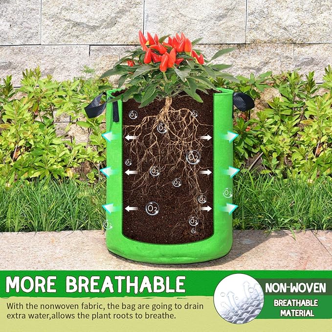 10 Gallon Potato Grow Bags, 6 Pack, Two-Sided Transparent Window Garden Planting Bag with Durable Handle, Thickened Nonwoven Fabric Pots Vegetable Grow Bags for Tomato, Carrot, Onion, Fruits, Flower