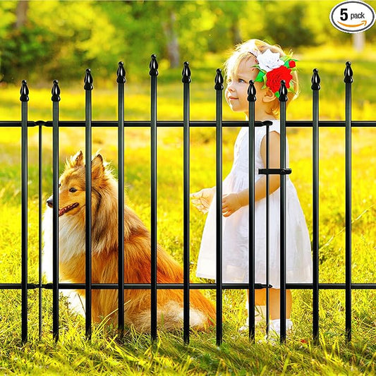 Metal Garden Fence 36" H x 28" W 5 Panels (4 Panels + 1 Gate) 11.6 Ft Total, Rustproof Animal Barrier No Dig Decorative Fencing for Dogs,Pet, Yard,& Patio, Easy Installation