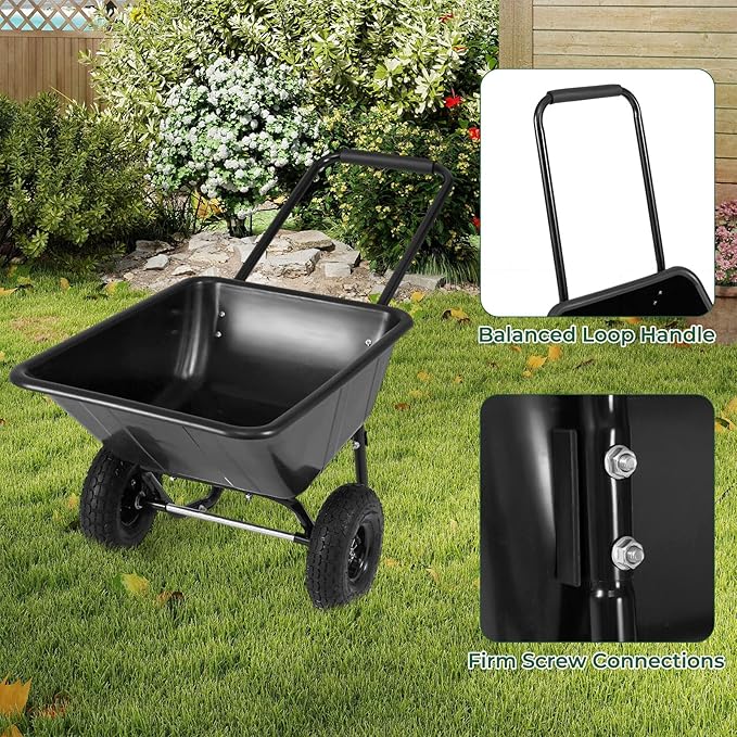 ARNOT Dual-Wheel Wheelbarrow, 330 LBS Utility Garden Cart with 10” Pneumatic Tires, Lightweight Home Yard Wheelbarrow, Perfect for Transporting Soil Bricks and Construction Materials