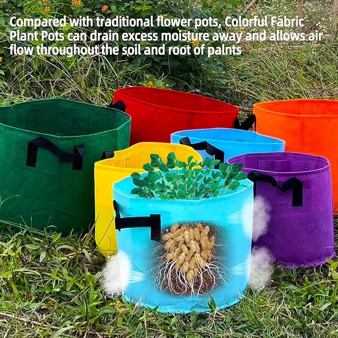 15-Gallon Fabric Grow Bags (7 Pack of Mix Colors) with Handles for Potato Tomato Flower and Vegetables