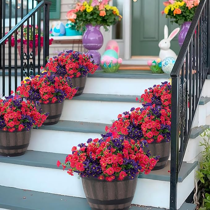 Artificial Flowers for Outdoor Indoor Garden Home Decoration, Faux Flower Daisy with Eucalyptus Leaves Fake Plants Greenery Boxwood Porch Patio, 12 Bundles