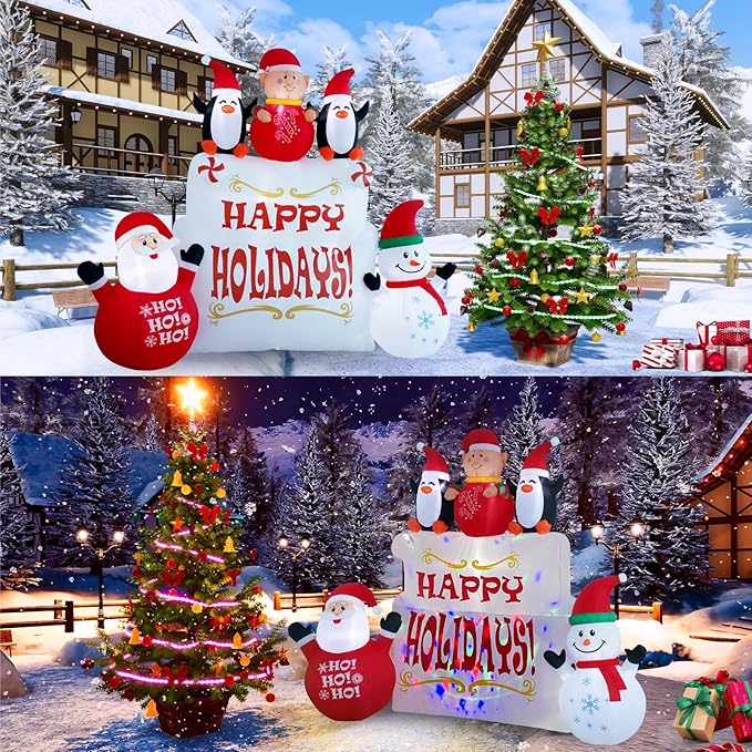 9ft Christmas Inflatable Outdoor Decorations, Snowman Inflatable Yard Decorations with LED Lights and Kaleidoscope Lights, Suitable for Indoor Outdoor Patio Garden Christmas Decorations