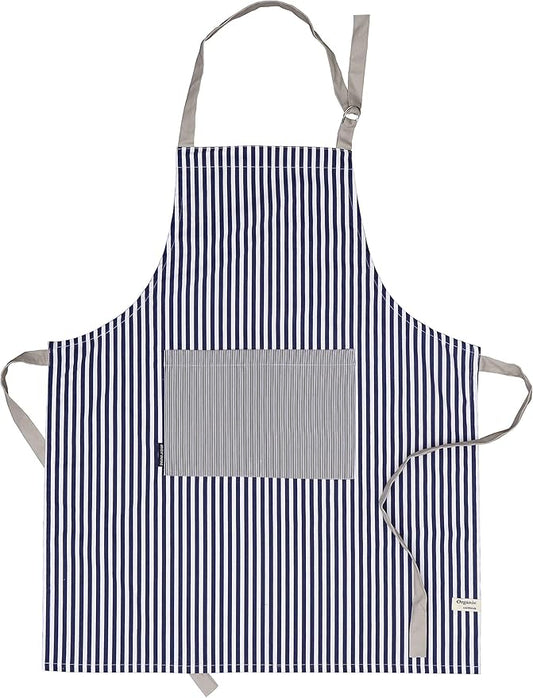 AMOUR INFINI Cotton Aprons for Women with Pockets Adjustable Strap and Waist Ties Washable Printed Aprons for Baking, Cooking, Gardening (27.5 x 33 Inches - Blue)