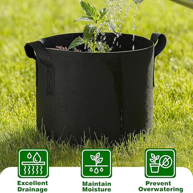 PHYEX 12-Pack 10 Gallon Grow Bags, Heavy Duty Fabric Pots with Handles, Reusable Plant Bags for Vegetable, Herbs & Flowers, BPA-Free, Breathable, Durable