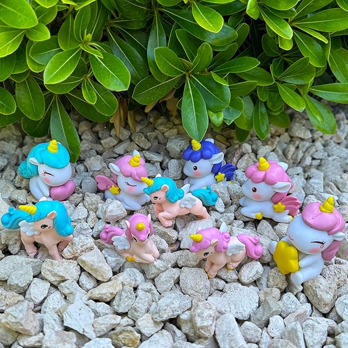Mood Lab Miniature Unicorn Figurines Set - Funny Mini Statue Kit of 9 pcs - Unicorn Fairy Garden Accessories