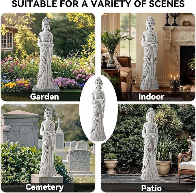 Extra Large Buddha Statue Outdoor, 42 Inch Zen Garden Meditating Buddhas Sculpture, Durable Weatherproof MGO Stone Buddhist Statues Indoor Art Decor for Calm Mind,Patio,Yard,Porch