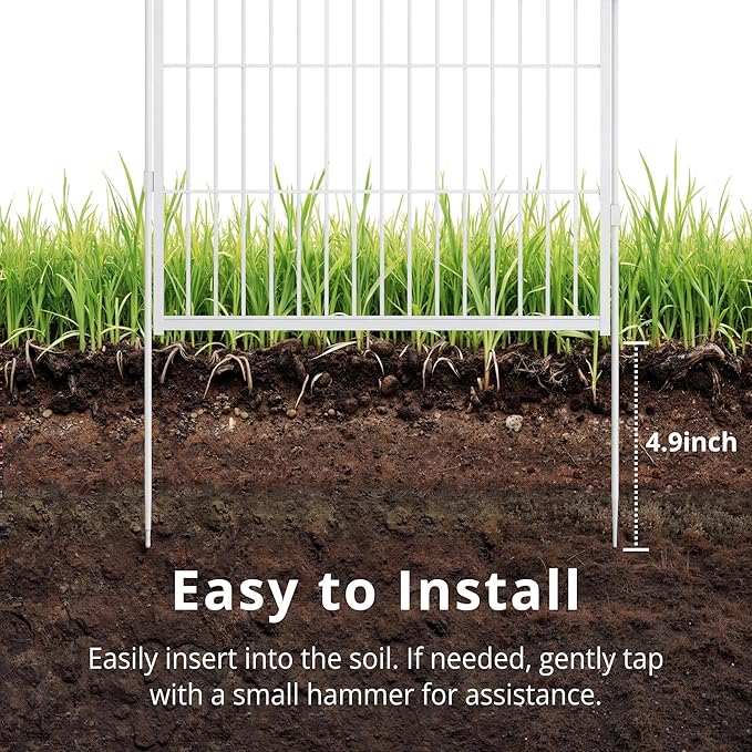 SunsGrove Tall Garden Fence with Gate, 40 in(H) x 13.4 ft(L) 6 Panels Heavy Duty Metal Animal Barrier Fence for Yard, Suitable for Indoor or Outdoor Dog Pet Fence, Garden Fence Border, White