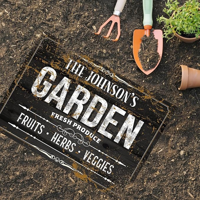 Custom Garden Sign, Christmas Gift, Personalized Text/Name for Farm and Backyard Décor Sign, 10x14 Inches, Rust Free .040 Aluminum, Fade Resistant, Made in USA by Sigo Signs