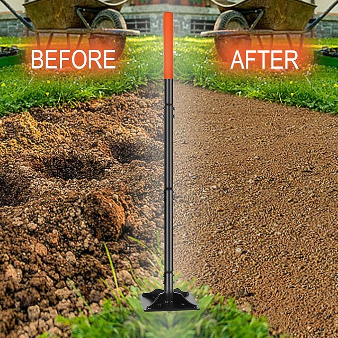 Steel Tamper 8in×8in, 45in Long-Handled Hand Tamper with Rubber Grip, Durable Ground Tamper, Ideal for Leveling Garden Soil, Gravel, as Well as Laying Floor Tiles and Repairing Blacktop
