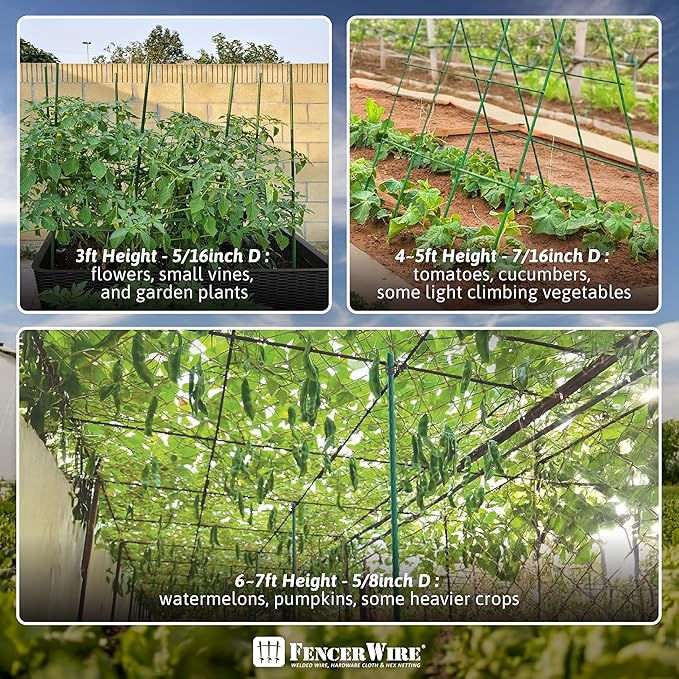Fencer Wire 25 Pack of 7ft / 84 Inch Durable Metal Plant Supports Garden Stakes, Plant Stakes, Garden Poles for Outdoor & Indoor, Plant Support and Sticks for Tomato, Potted Plants, Beans, Cucumbers