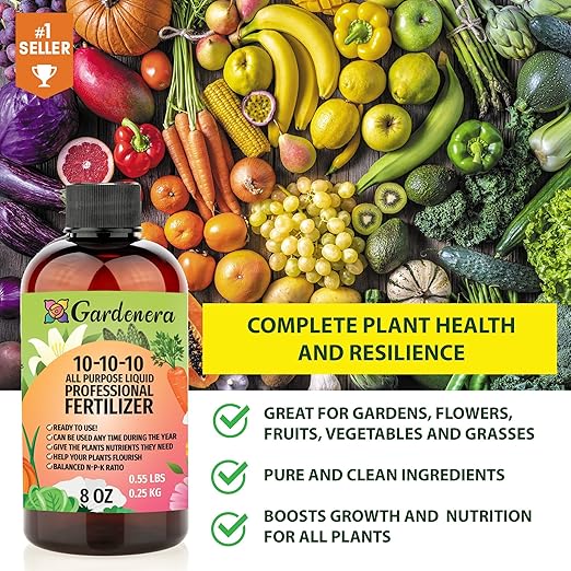 𝐁𝐄𝐒𝐓𝐒𝐄𝐋𝐋𝐄𝐑 Professional 10-10-10 All Purpose Liquid Fertilizer Concentrate - Plant Food Concentrate for Lawns, Trees, Plants, Vegetables, Fruits & Flowers - Makes 48 Gallons - (8 OZ)