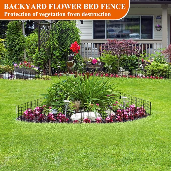Decorative Fence Panel, 12.99"*11.97" No Dig Fences Barrier, Small Garden Fence Animal Barrier, Garden Border Edging Fences, Square 6 Pcs Black Metal Fencing, Dog Fencing Blocker for Yard, Flower Bed