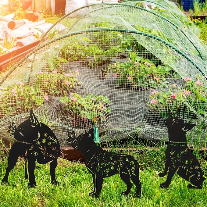 3 Pcs Metal Dog Garden Decor for Outside 12" Puppy Garden Stake Black Silhouette Statues Outdoor Decoration for Animal Lovers Gifts Women Men Patio Lawn Lawn Yard Art(Bulldog)