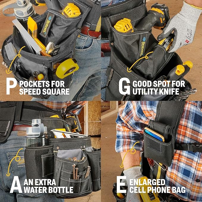 Tool Belt Suspenders Tool Vest Ultra Anti-Wear Tool Belt 20-Pocket Pro Framer's Combo Apron Tool Belt and Yoke-style Suspenders-1200D for Men