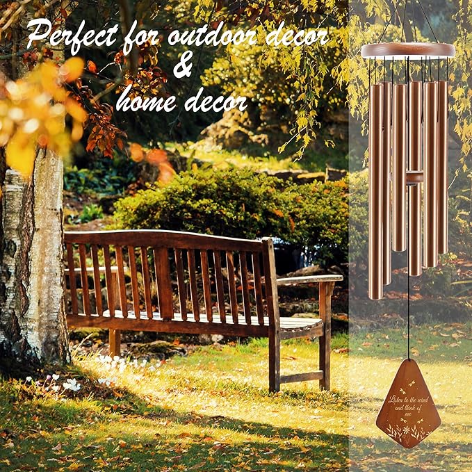 Memorial Sympathy Wind Chimes for Outside, Dragonfly Wind Chimes for Loss of Loved One Mother Father, Bereavement/Condolence/Funerary/Remembrance Gift Idea,32inch Wooden,Brown