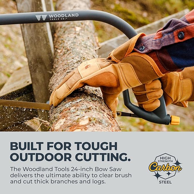 Woodland Tools 24 Inch Bow Saw – Heavy Duty Frame with Hardened Steel Blade, Comfort Grip, Tension Lever, Manual Saw for Trees, Brush, and Christmas Tree Cutting