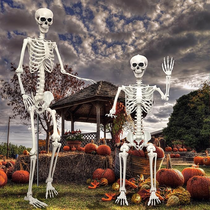 7.8Ft Giant Skeleton Life Size Realistic Plastic Human Skeleton with Movable Joints for Halloween Front Lawn Decorations