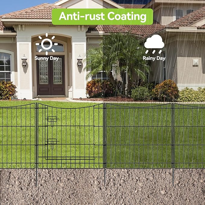 INJOPEXI Garden Fence 12 Panels 23.6ft(L)×24in(H) Decorative Garden Fences with 11 Panels + 1 Gate, Rustproof Metal Wire Temporary No Dig Rabbit Animal Barrier Fencing Dog Fence for Yard Patio Outdoor