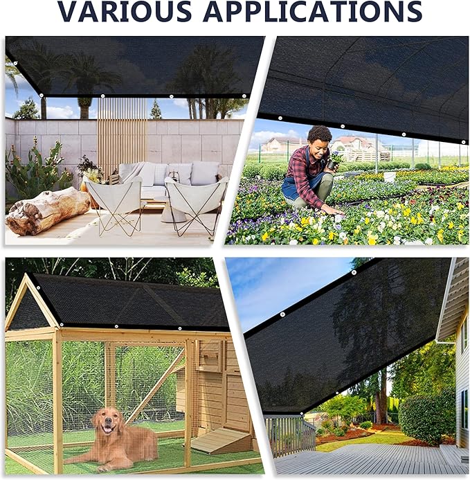 VICLLAX 70% Shade Cloth, 7x12FT Durable Black Mesh Trap with Every 3 FT Grommet, Sun Shade Fabric Netting for for Plants Cover, Greenhouse, Chicken Coop, Barn Kennel, Garden Patio