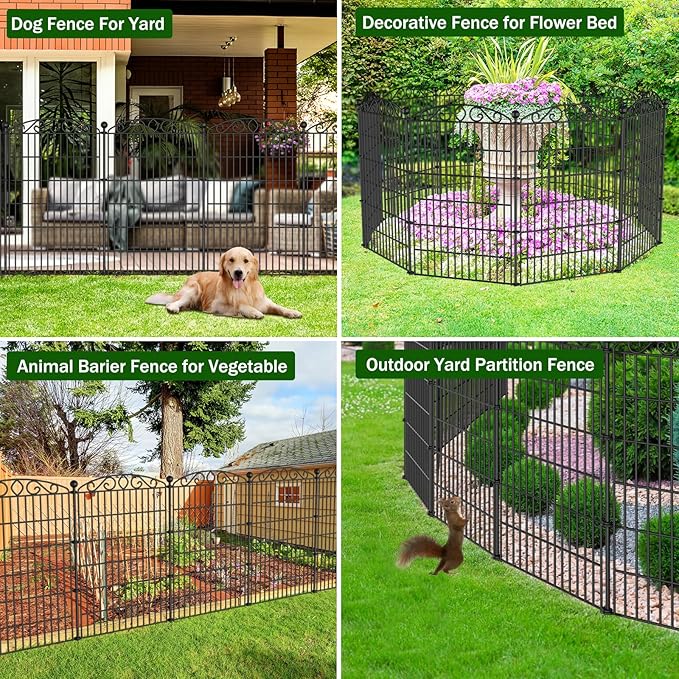 Decorative Garden Fence 6 Panel - 42in H x 12.78ft L, No Dig Rustproof Metal Tall Animal Barrier for Dogs Rabbits, Outdoor Border for Yard, Patio, and Flower Beds