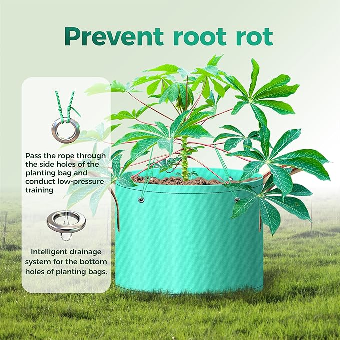 (BFCM Deal) 7 Pcs 7 Gallon Grow Bags, PE Garden Grow Bags for Plants with Branch-Binding Holes and Bottom Drain Holes, Ideal for Vegetables, Strawberries and Flowers