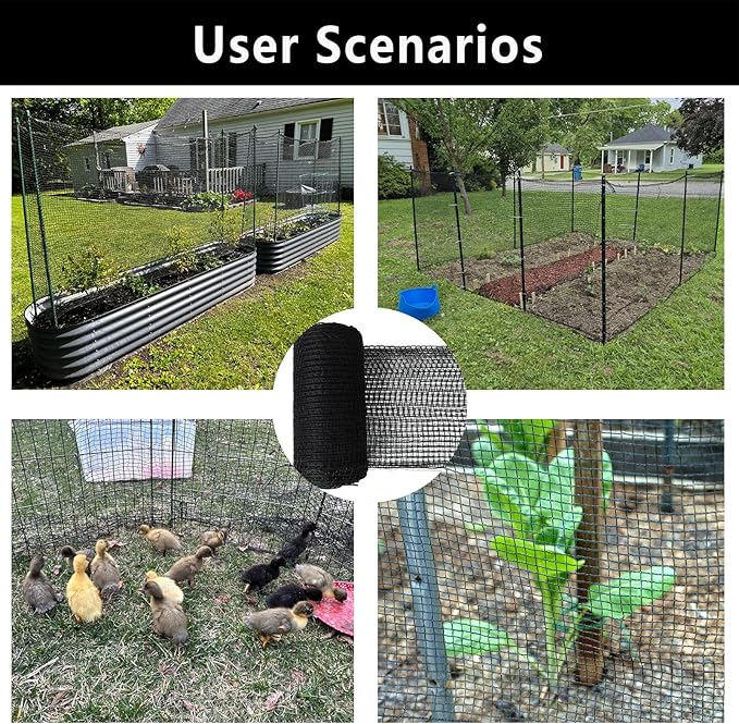 5x100ft Deer Fence Netting, Plastic Mesh Fence Heavy Duty Garden Fence Animal Barrier Garden Netting for Plants Fruit Trees Vegetables Against Deer, Birds, Rabbits, Chickens and Other Animals, Black