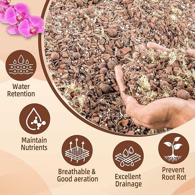 Orchid Bark Potting Mix 29 Quart, Mix Pine Bark, Organic Perlite, Sphagnum Moss and Leca Clay Pebbles for Plants, Orchid Fertilizer Garden Soil for Root Development