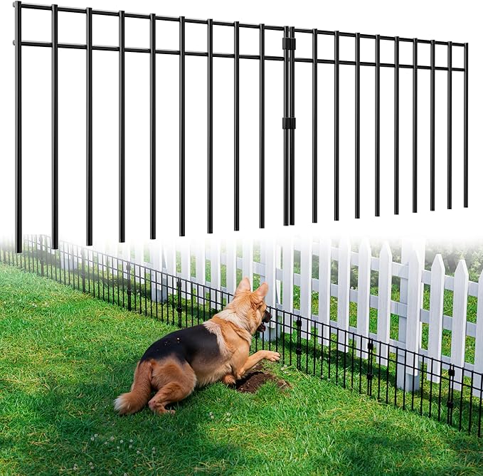 10 Pack - 17"x12" Animal Barrier Fence, 14Ft(L) No Dig Fence for Dogs with Strong Snap Connect, 4 Gauge Black Powder Coated Steel, Dog Rabbits Barrier for Outdoor Landscaped Yard