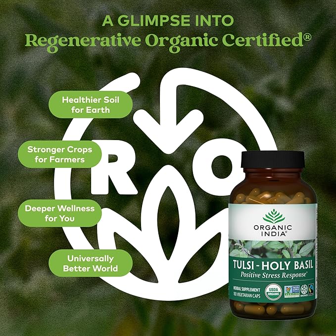 ORGANIC INDIA Tulsi Herbal Supplement - Holy Basil, Immune Support, Adaptogen, Supports Healthy Stress Response, Vegan, Gluten-Free, Kosher, USDA Certified Organic, Non-GMO - 180 Capsules