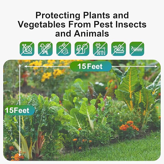 Garden Netting Pest Barrier: Ultra Fine 15'x15' Bug Netting for Garden Protection Row Cover Raised Bed Screen Mesh Greenhouse Mosquito Net, Protecting Tree Plants Vegetable Flowers Fruits