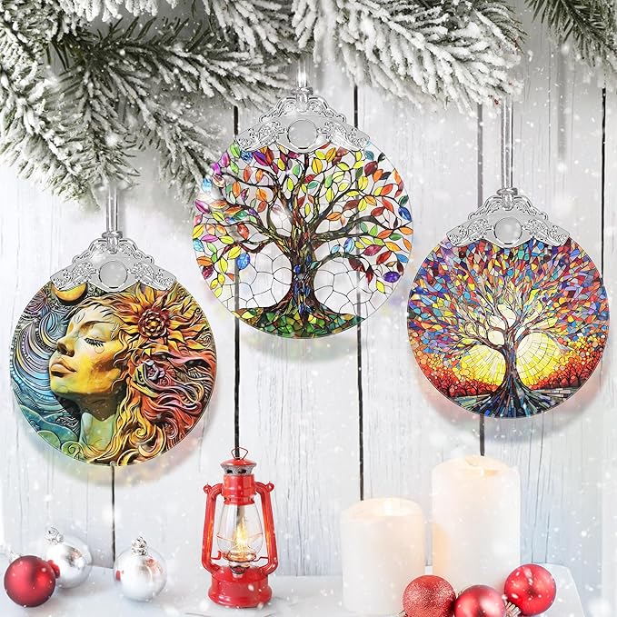 Tree of Life Stained Glass Hanging Decor - Christmas Ornaments - Gifts for Her & Him