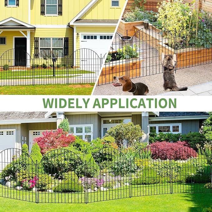 Decorative Metal Garden Fence with Gate Lock 5 Panels, 32in (H) x 11.8ft (L) No Dig Dog Fence Outdoor for Yard, Temporary Rustproof Metal Wire Rabbit Dog Garden Border Fencing for Patio
